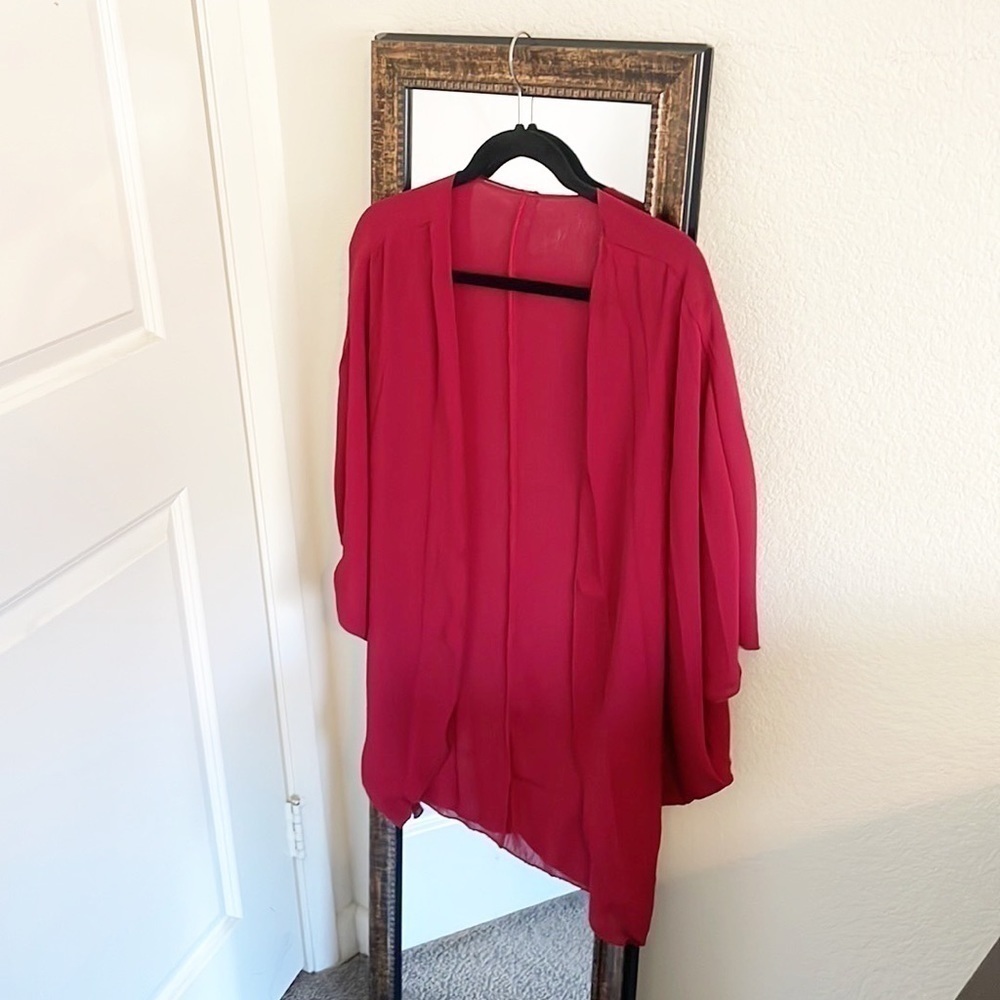 Red semi sheer short sleeve cardigan